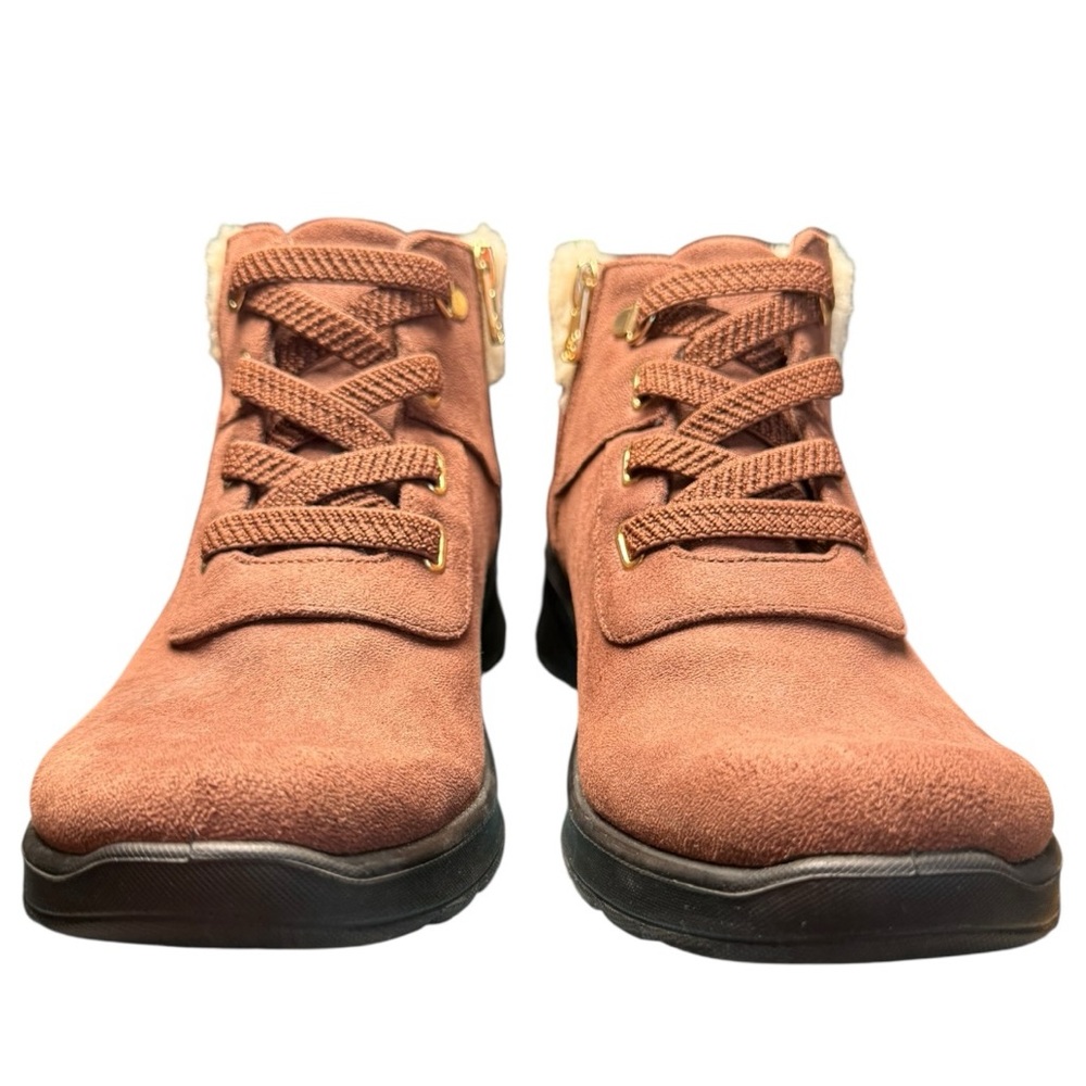 Bzees Garner Shearling Ankle Booties Brown Sz 9 Zip Comfort - Picture 6 of 9
